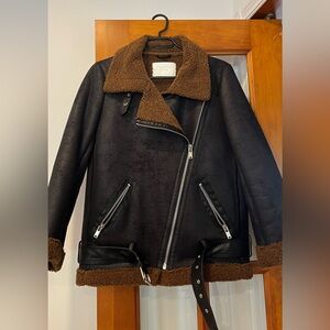 Zara Textured Biker Jacket in Black XS